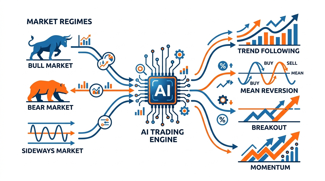 Dynamic strategy selection by AI trading agent